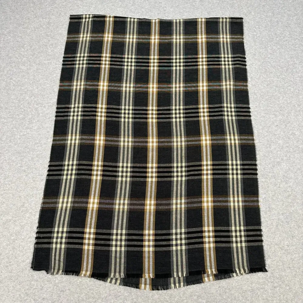 Cashmaire Scarf Black/Tan Plaid Classic Fringe Soft Cozy Wrap Preppy Minimalist